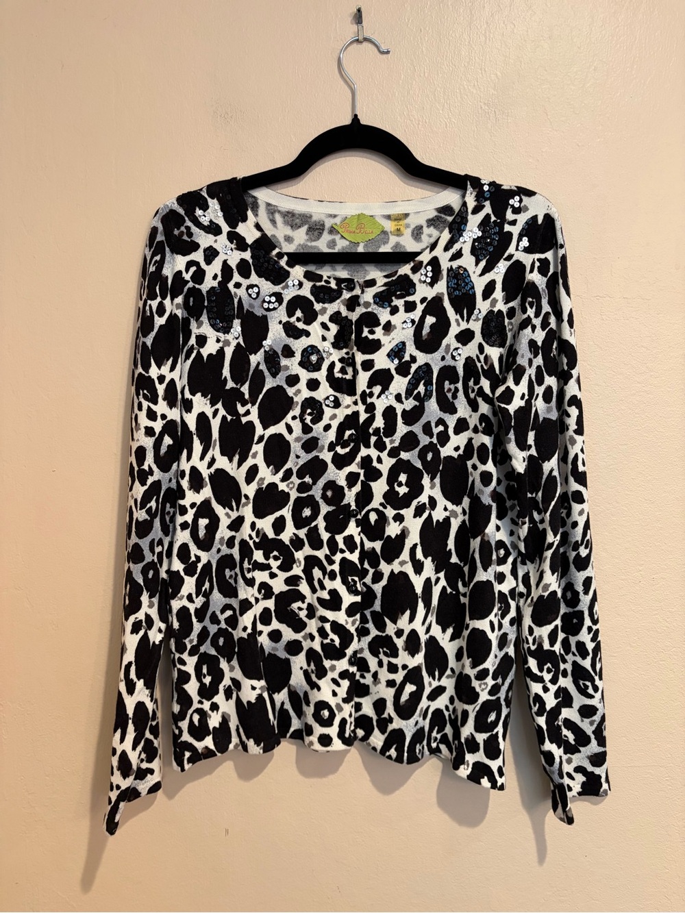 Sparkly Chic Leopard Cardigan, Lightweight & Button Up Front, size M